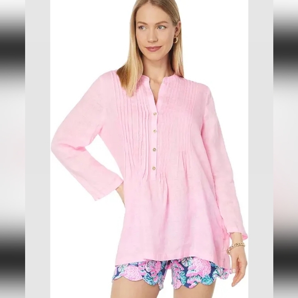 Lilly Pulitzer Tops - Lilly Pulitzer Sarasota Tunic Mandevilla Baby Long Sleeve Seacoast Linen
